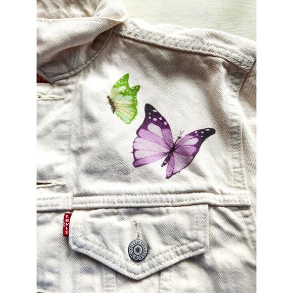 JACKET-JEAN-LEVI STRAUSS & CO.-Light Cream-Butterflies-Small Size-Classic-X-SML - Picture 3 of 16